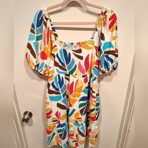 Tabitha Brown Target Colorful Botanical Floral Linen Blend Milkmaid Dress Sz L